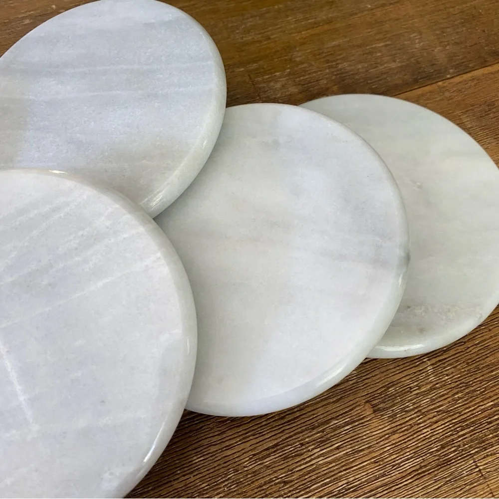 Vtg cooks kitchen contemporary white gray marble 6 pack coaster set kitchen home